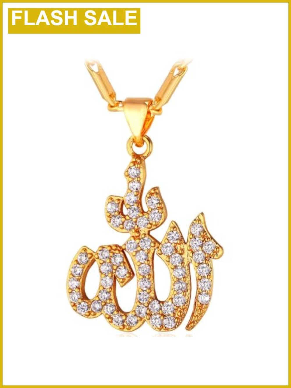 U7 Allah Pendant Necklace 18K Gold Plated Cubic Zirconia Muslim Jewelry